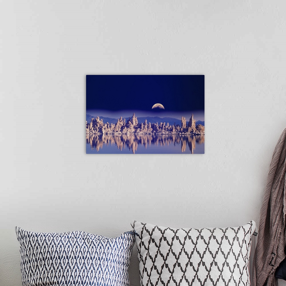 A bohemian room featuring USA, CA, Mono Lake, tufas and moon (Digital Composite)