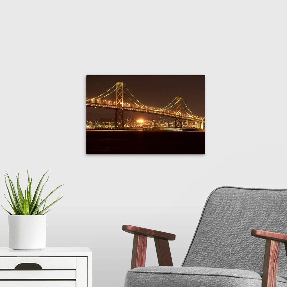 A modern room featuring USA, California, San Francisco, Bay Bridge, night