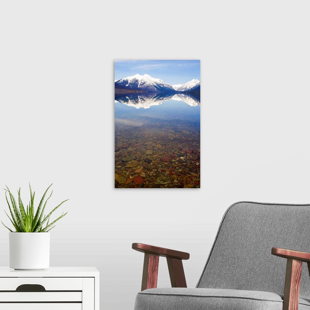A modern room featuring USA, Colorado, Mountains reflected in lake