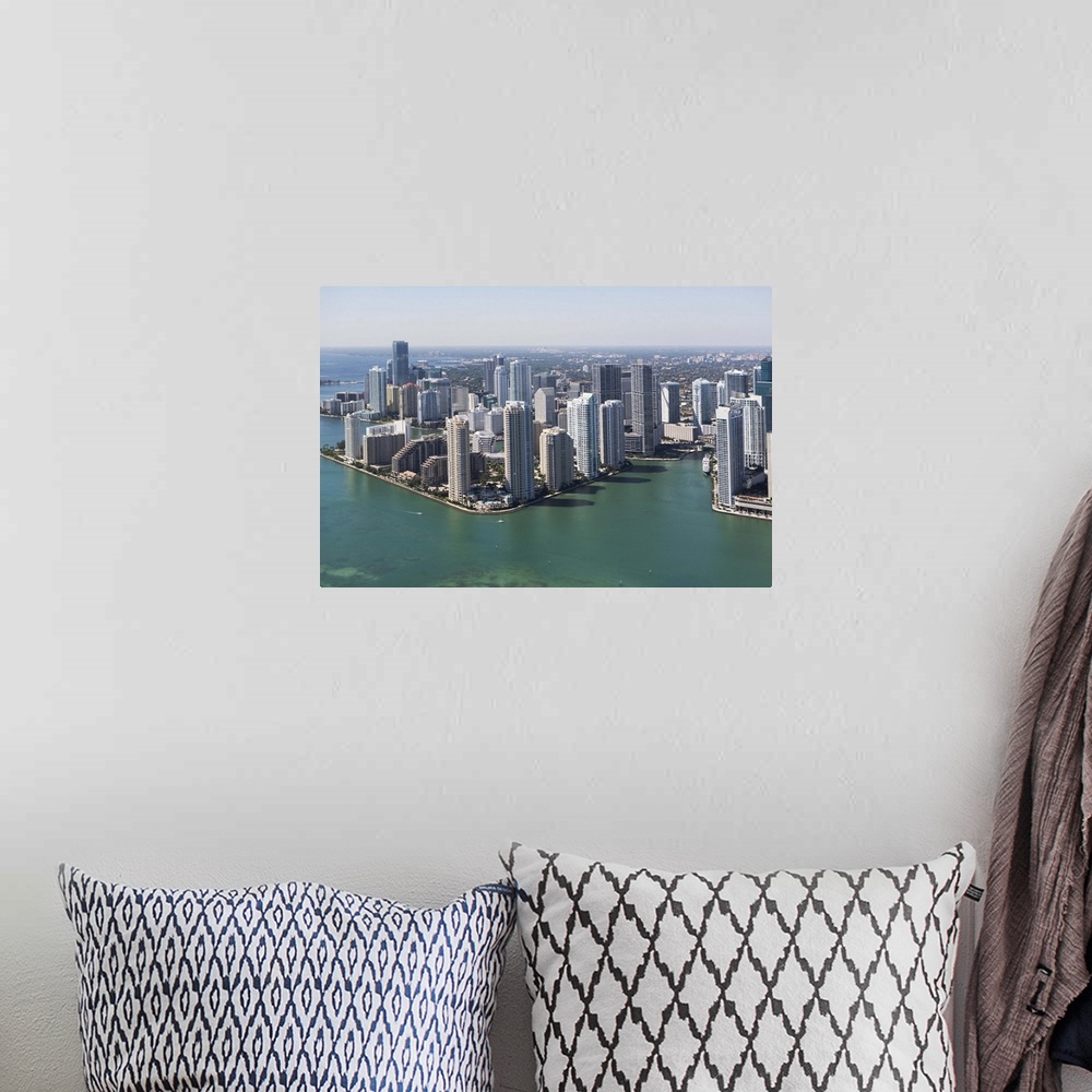 A bohemian room featuring USA, Florida, Miami skyline as seen from air