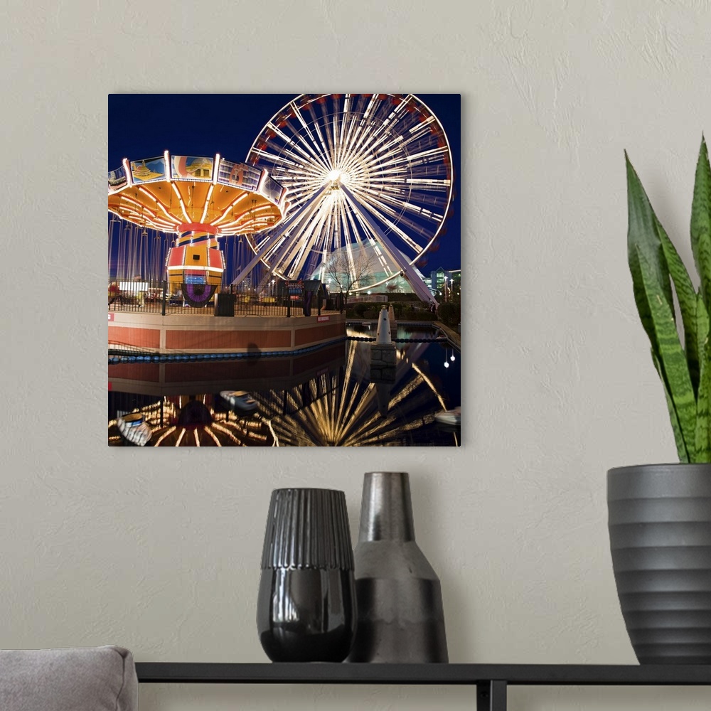 A modern room featuring USA, Illinois, Chicago, Ferris wheel and carousel at Navy Pier