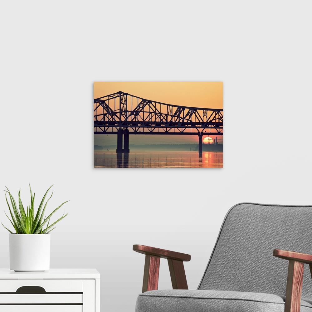 A modern room featuring USA, Kentucky, Louisville, Sunrise by Ohio River