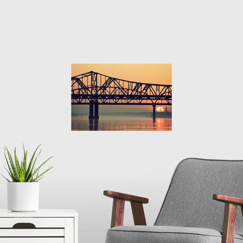 A modern room featuring USA, Kentucky, Louisville, Sunrise by Ohio River