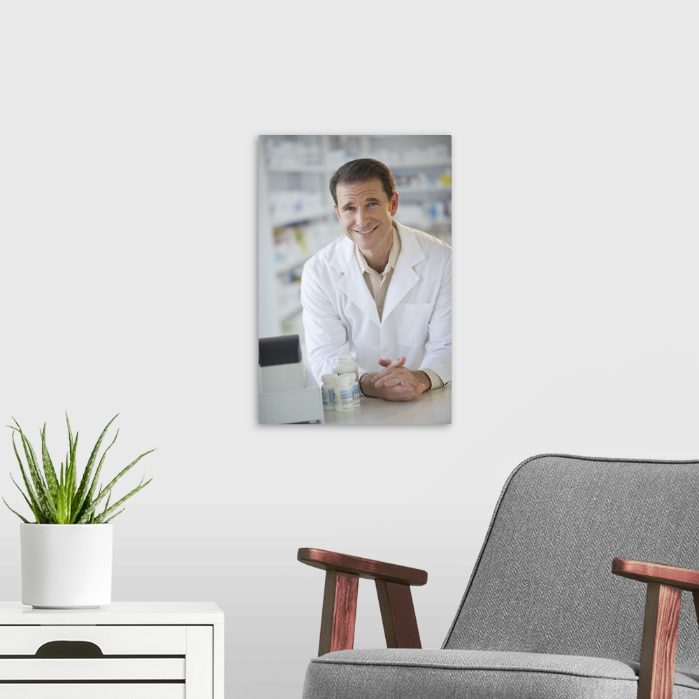A modern room featuring USA, New Jersey, Jersey City, Portrait of pharmacist