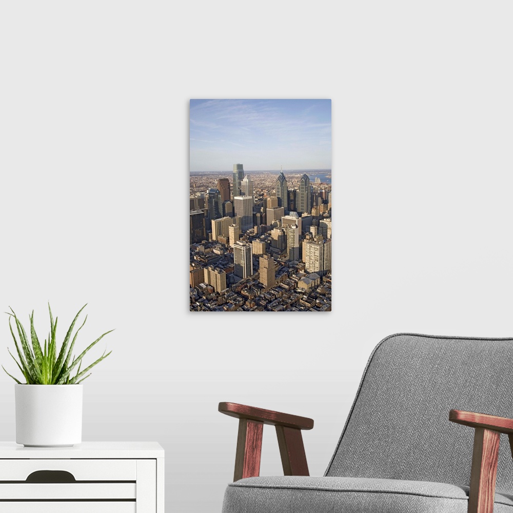 A modern room featuring USA, Pennsylvania, Philadelphia, aerial view of downtown