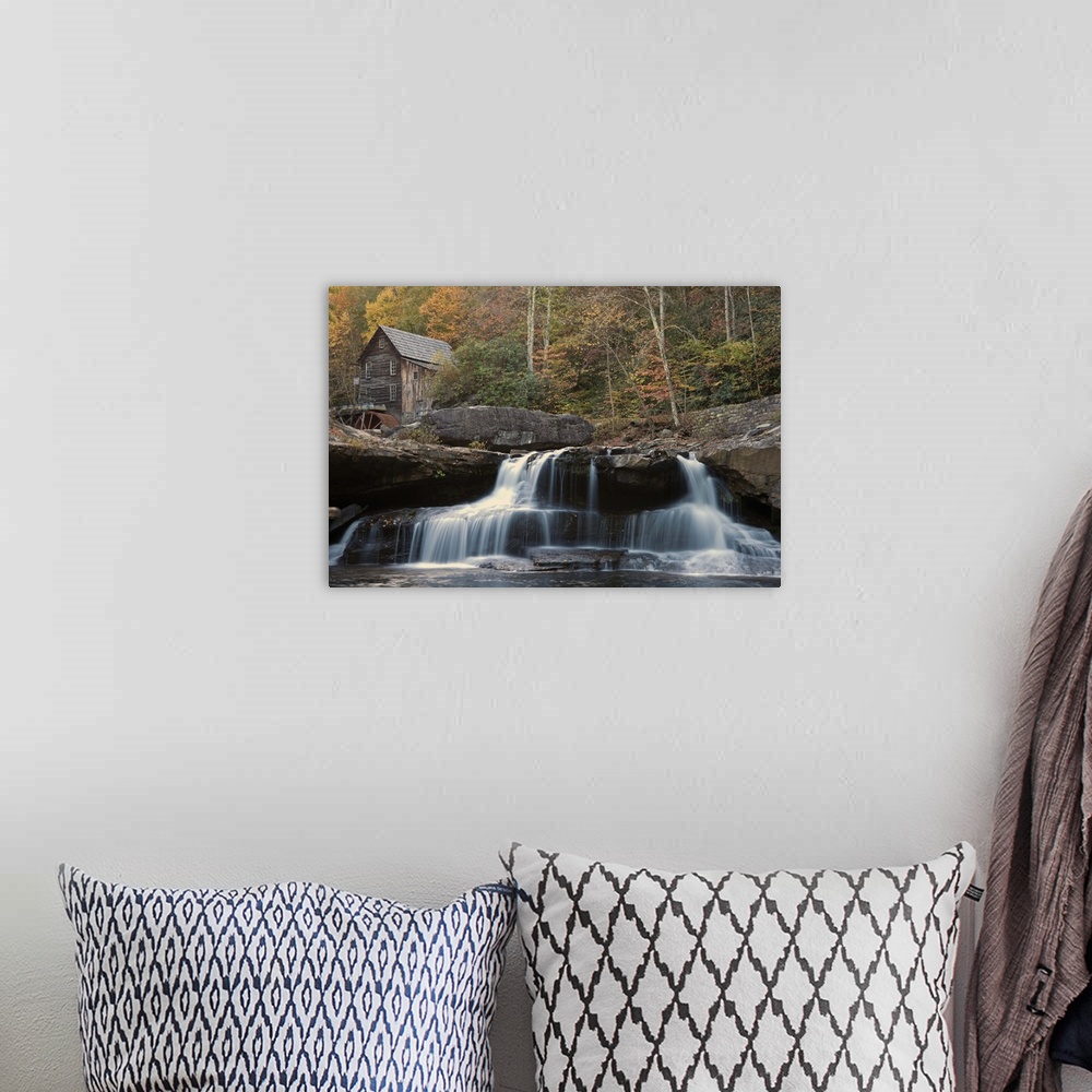 A bohemian room featuring USA, West Virginia, Babcock State Park, Mill on creek in forest