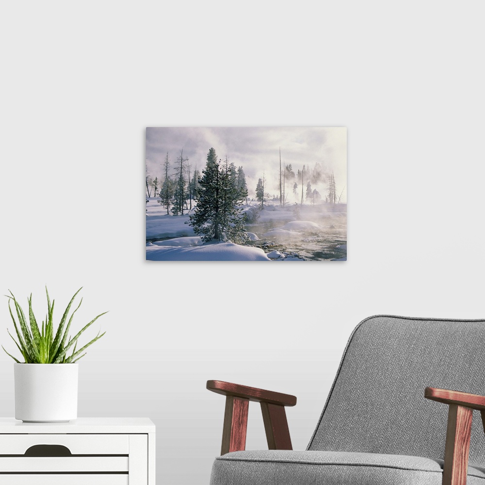 A modern room featuring USA, Wyoming, Yellowstone National Park, Thumb Geyser Basin, winter