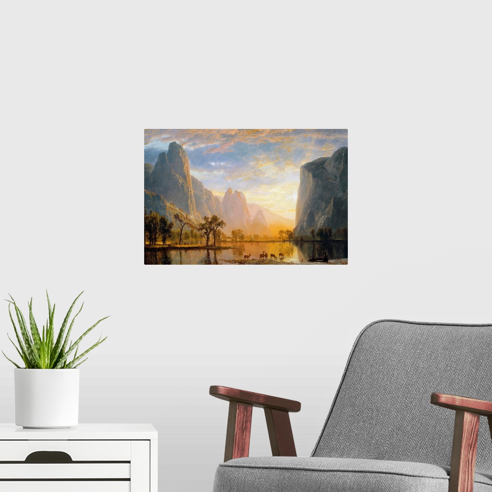A modern room featuring Valley Of The Yosemite By Albert Bierstadt