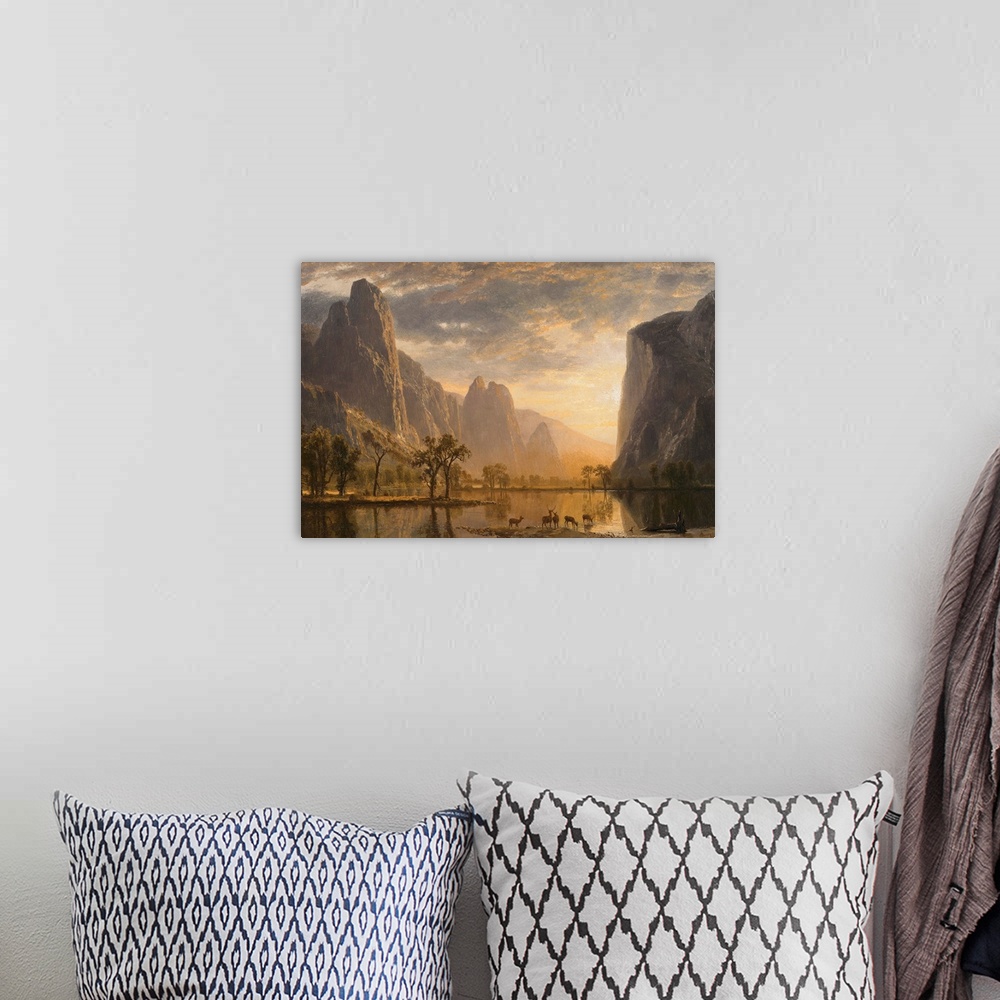 A bohemian room featuring Valley Of The Yosemite By Albert Bierstadt