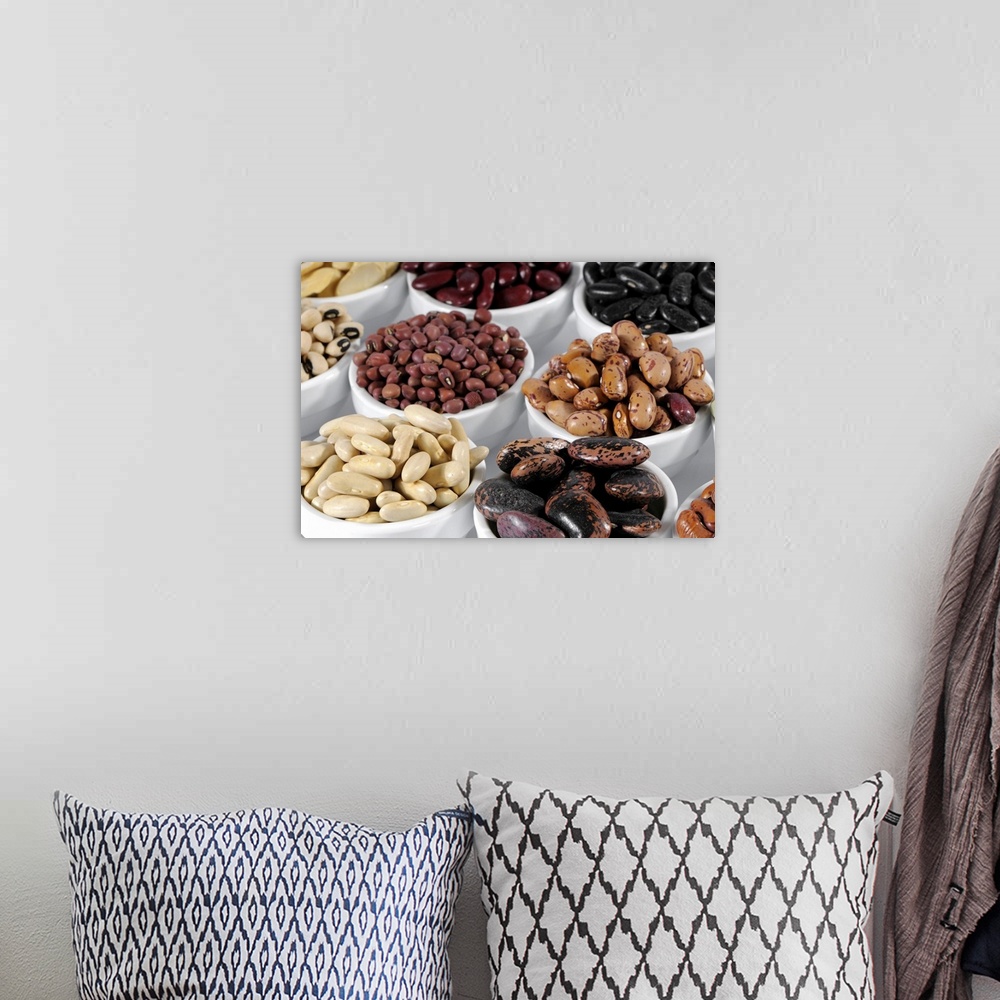 A bohemian room featuring Various types of beans in bowls