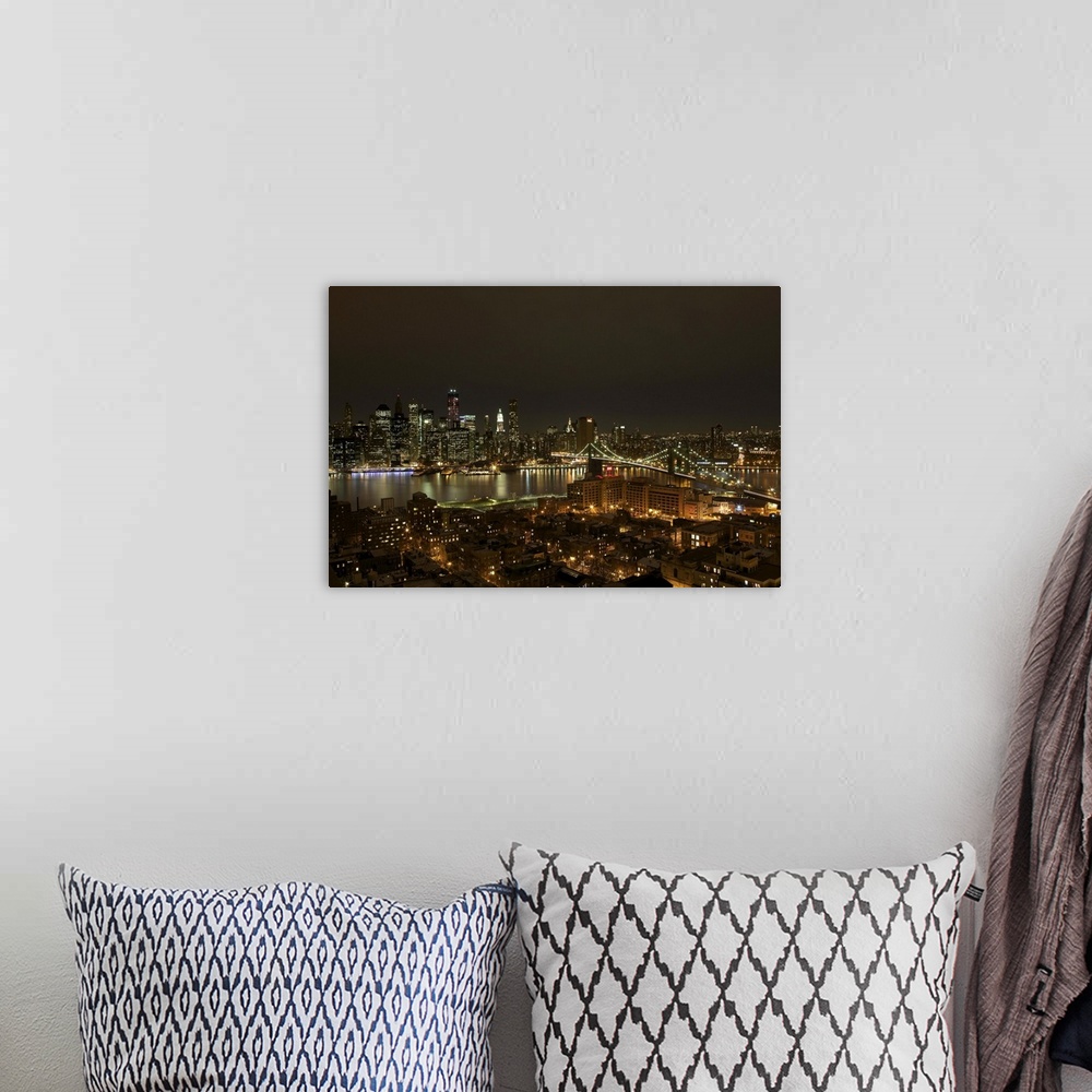 A bohemian room featuring View of Manhattan Skyline with Brooklyn Bridge from Brooklyn Heights, New York.