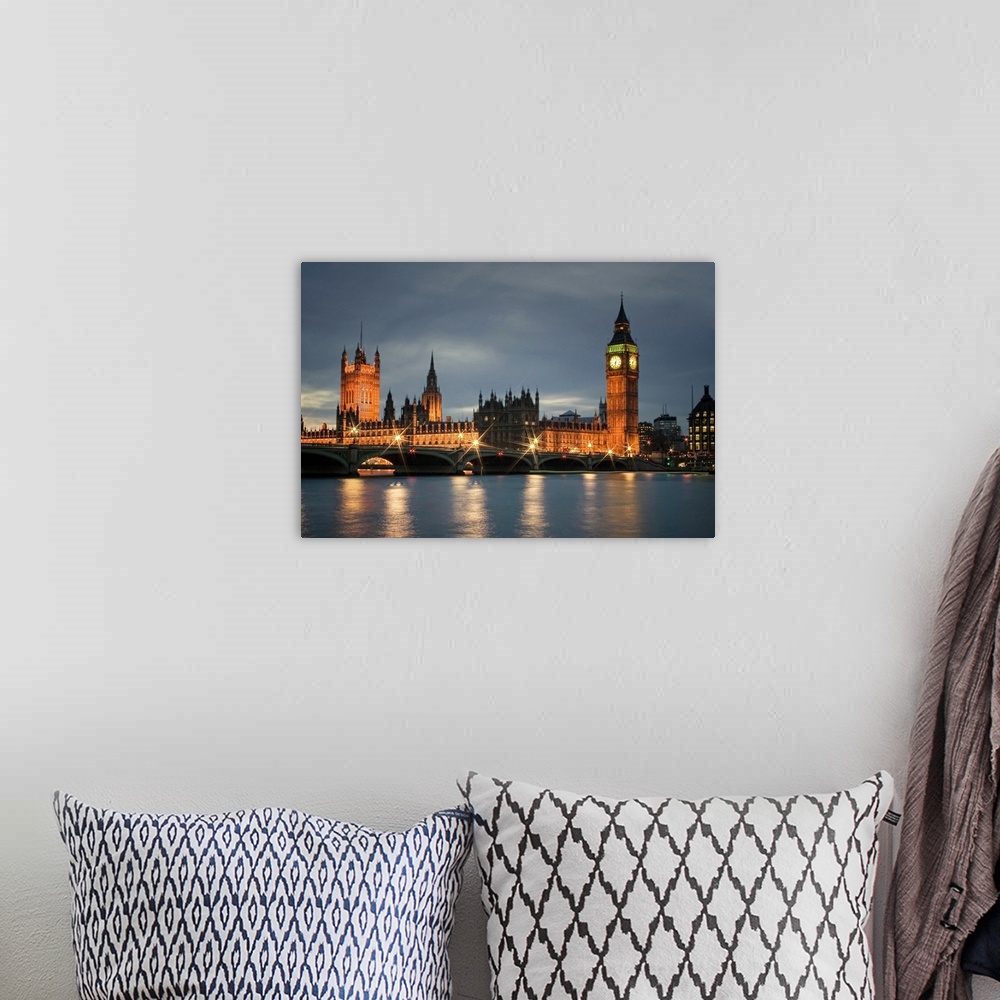 A bohemian room featuring View of London at night -  Big Ben, Houses of Parliament, London.