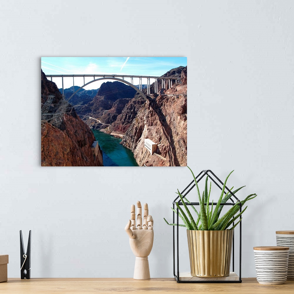 A bohemian room featuring View of bridge behind Hoover Dam.