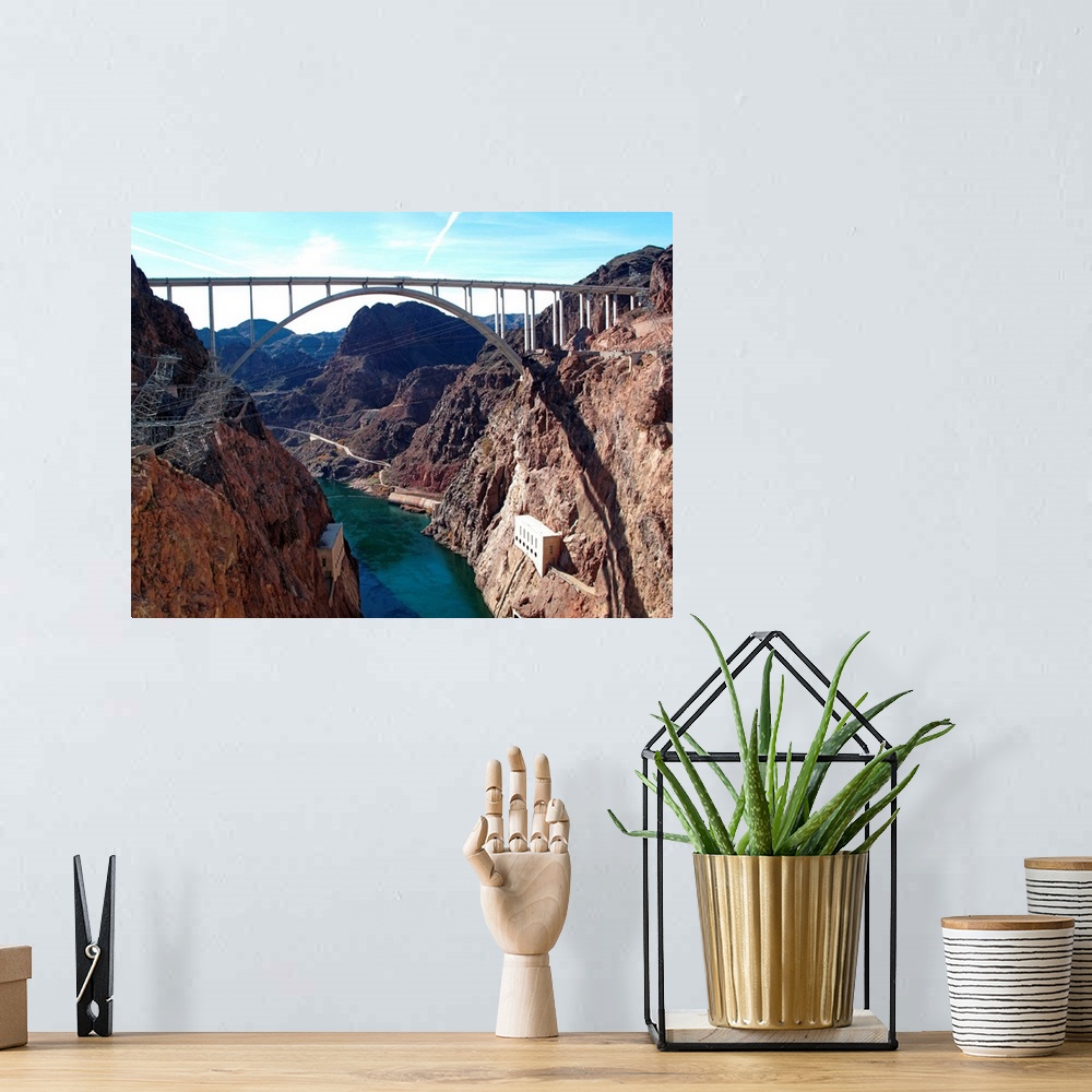 A bohemian room featuring View of bridge behind Hoover Dam.