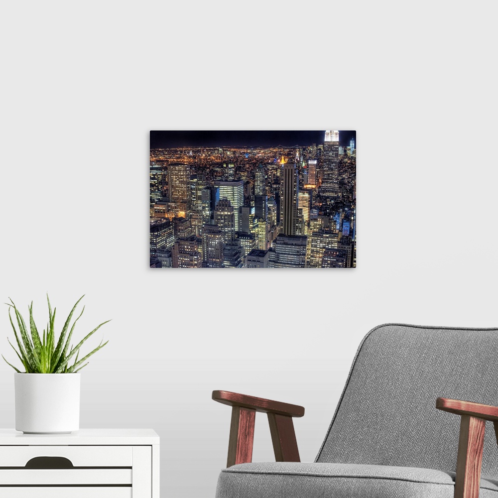 A modern room featuring View of cityscape, New York, US.