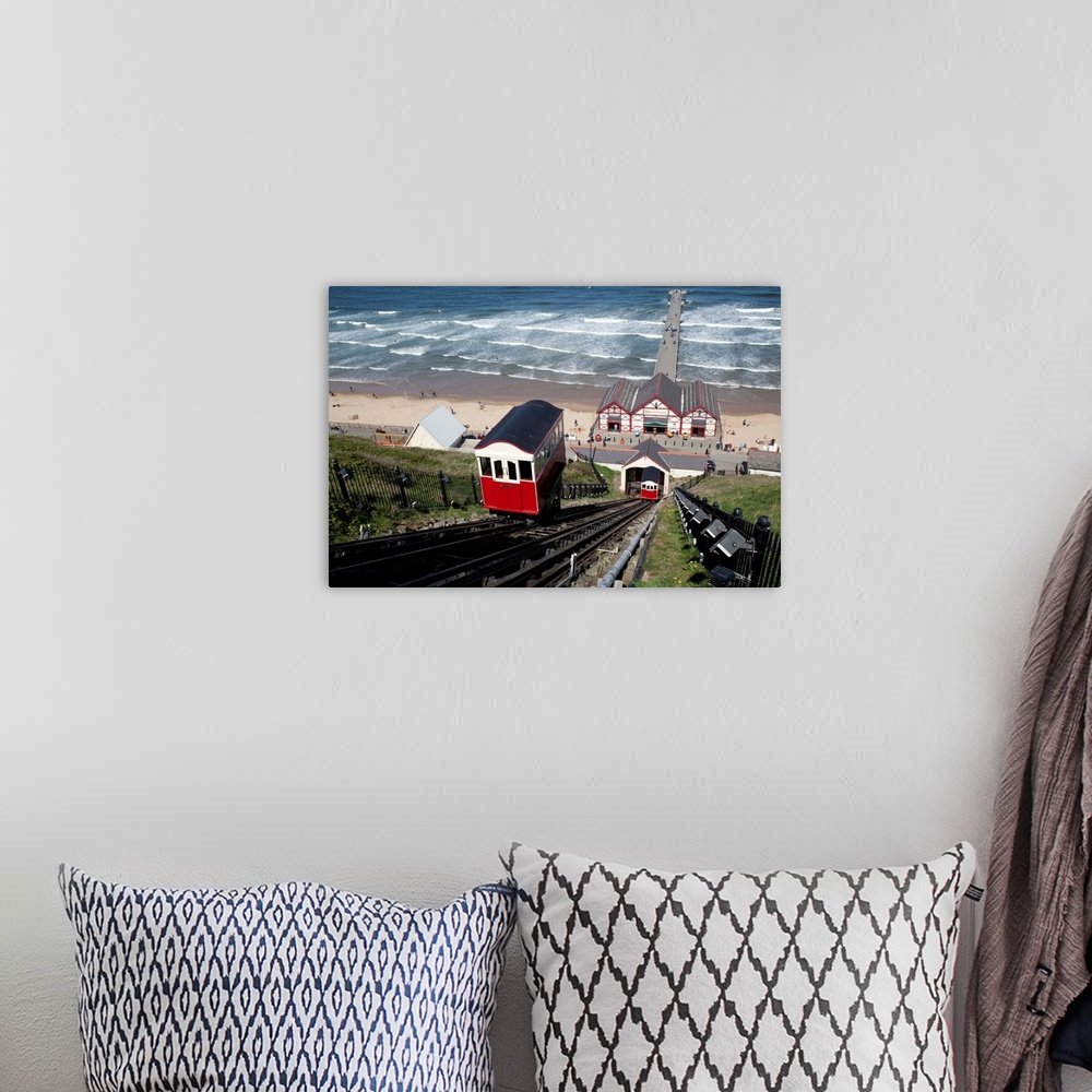 A bohemian room featuring View of Funicular Railway, Pier and Sea at Saltburn on Sea, Cleveland.