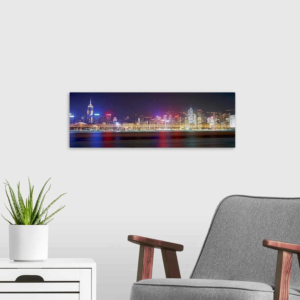 A modern room featuring View of Hong Kong harbour by night