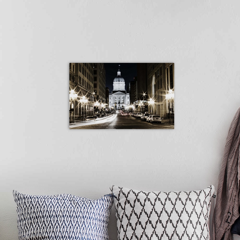 A bohemian room featuring View of Indiana State House in downtown Indianapolis, Indiana as seen from Monument Circle.