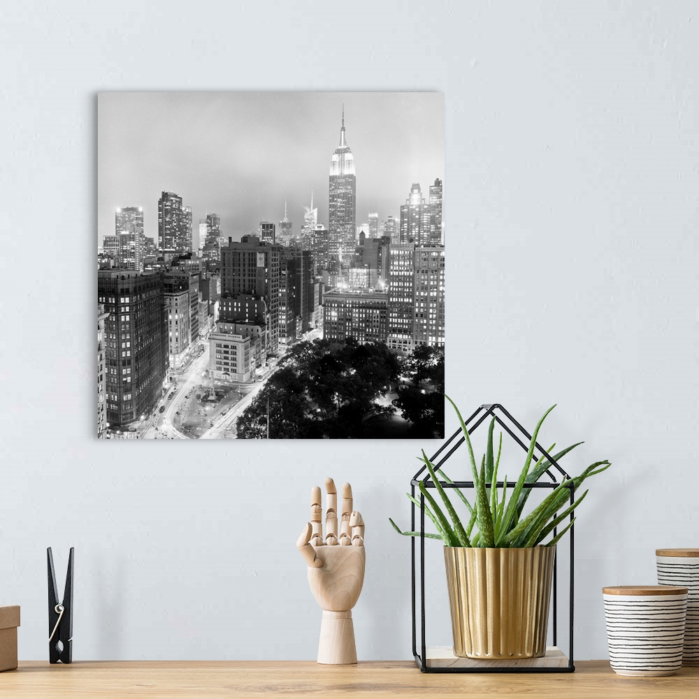 A bohemian room featuring View of Midtown Manhattan at night, as seen from 23rd Street.