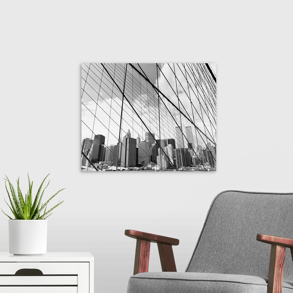 A modern room featuring View of New York from Brooklyn Bridge, USA