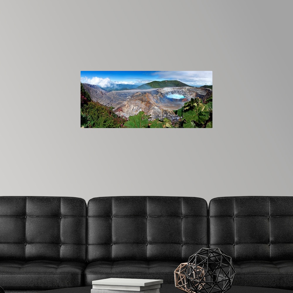 A modern room featuring View of Poas Volcano against cloudy sky in Poas, Alajuela.