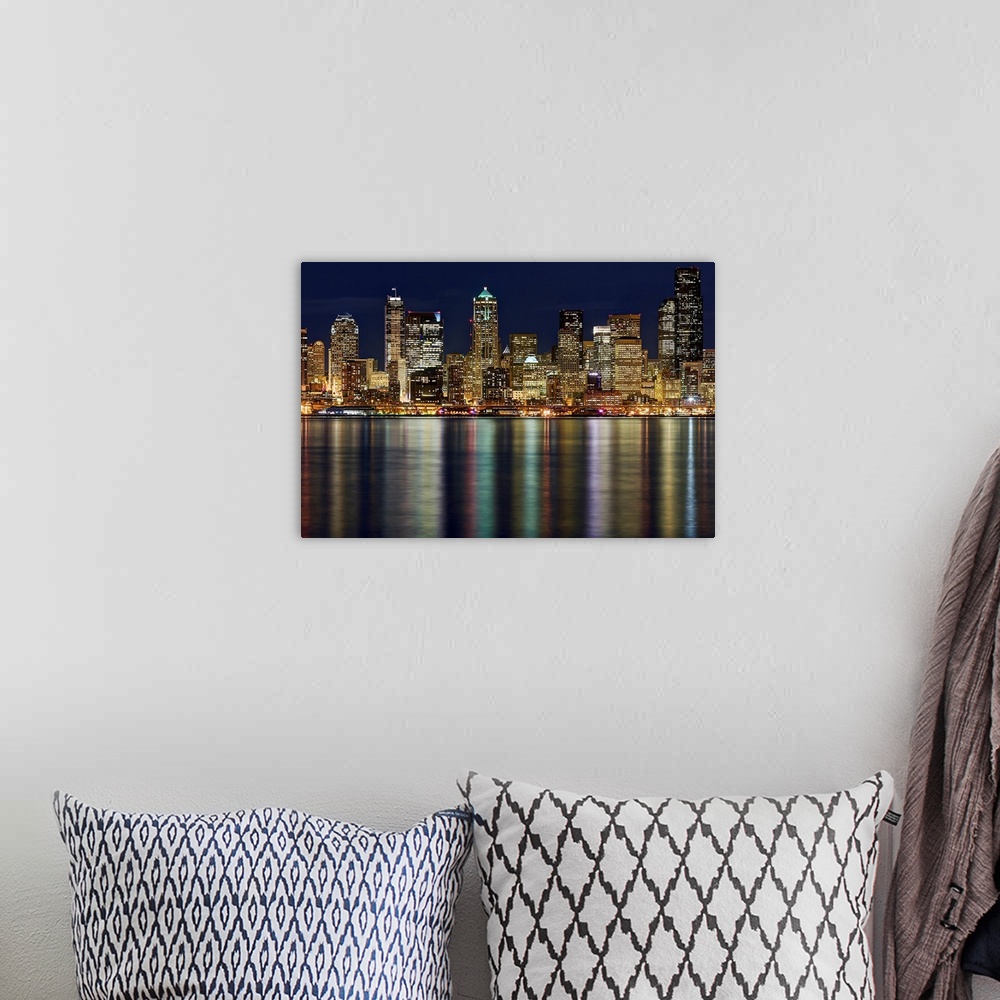 A bohemian room featuring View of Seattle skyline, and waterfront in west Seattle looking across Elliot bay.