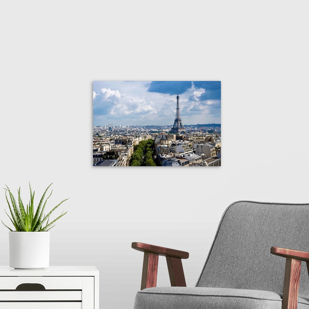 A modern room featuring View of the Eiffel Tower from the roof of the Arc de Triomphe.