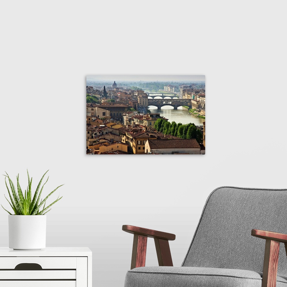 A modern room featuring View of the historic center including river Arno and Ponte Vechio from Piazzale Michelangelo in n...