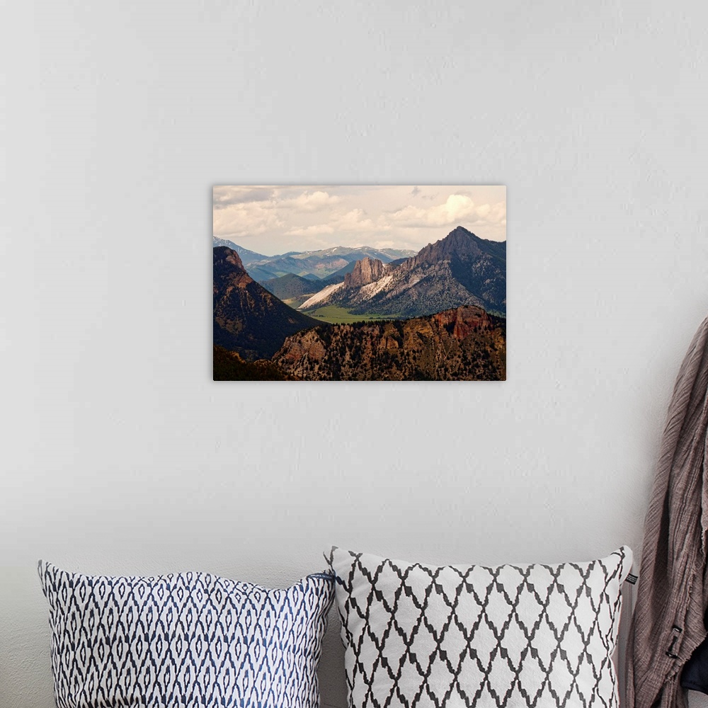 A bohemian room featuring View of Yellowstone mountain range from national park.