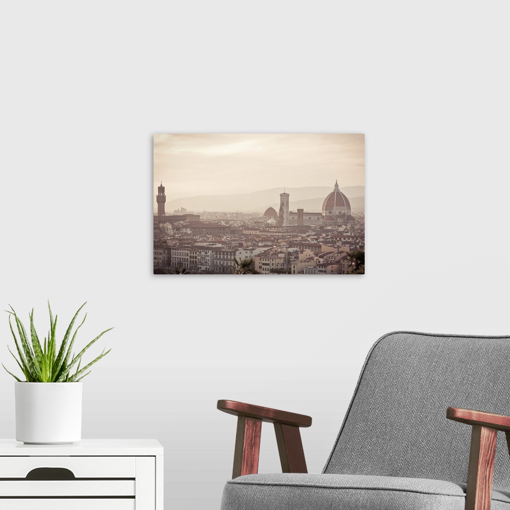 A modern room featuring View over Florence at dusk.