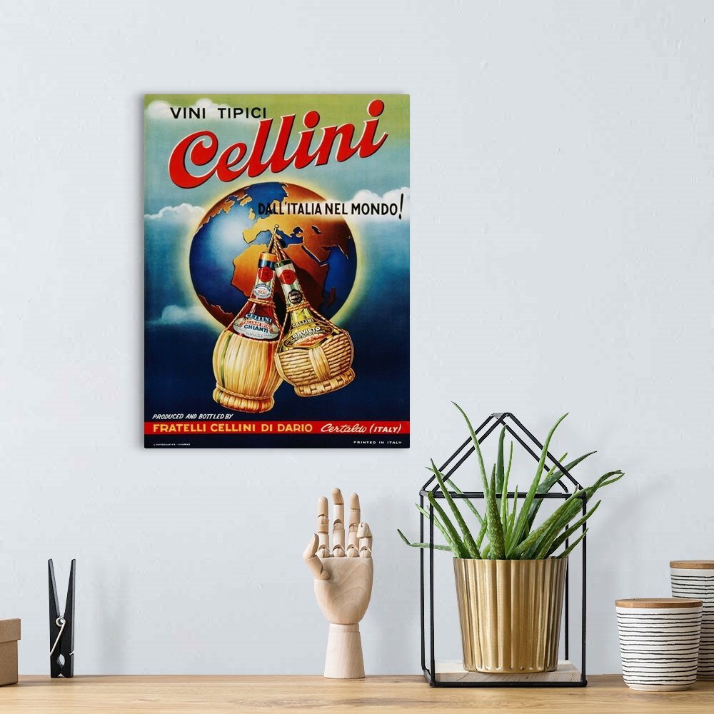 A bohemian room featuring Vini Tipici Cellini Wine Advertisement Poster