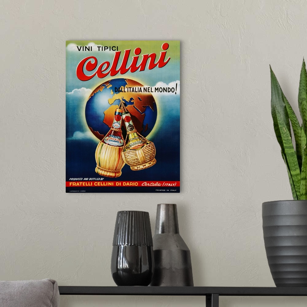 A modern room featuring Vini Tipici Cellini Wine Advertisement Poster