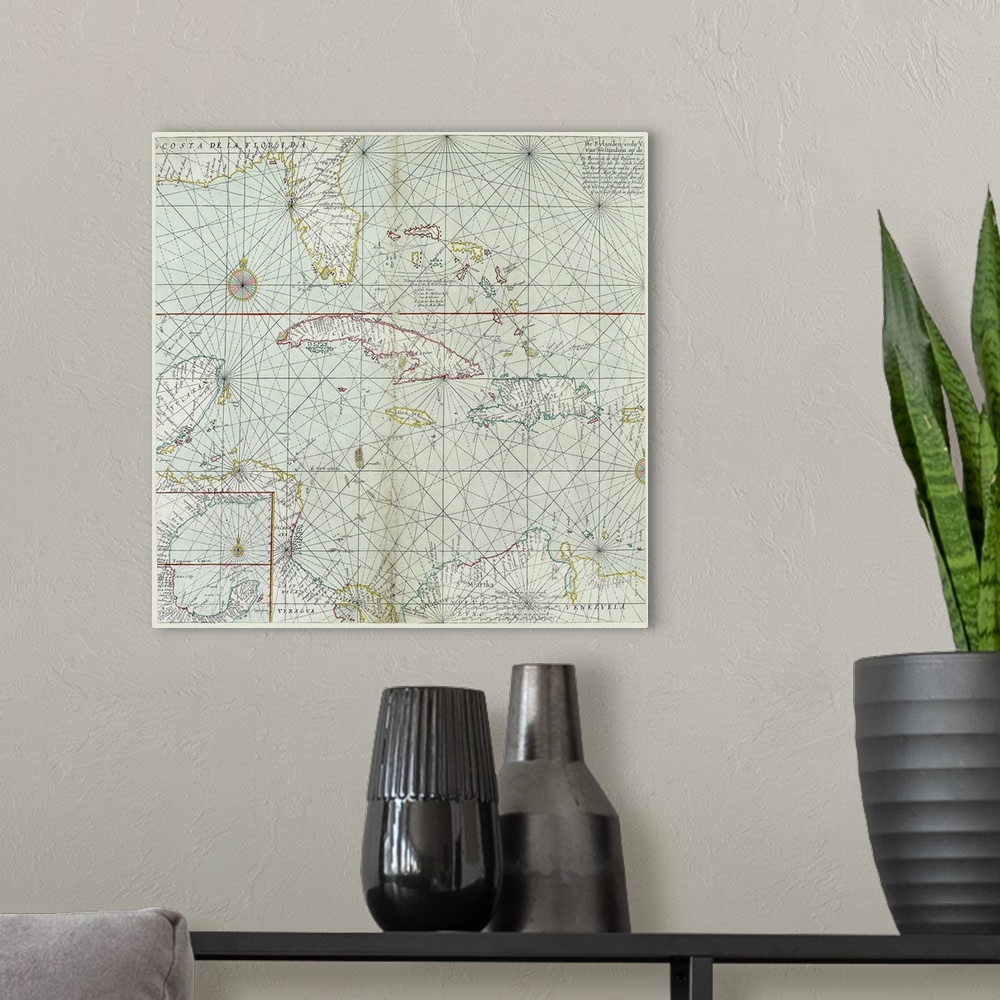A modern room featuring Vintage map of Caribbean islands