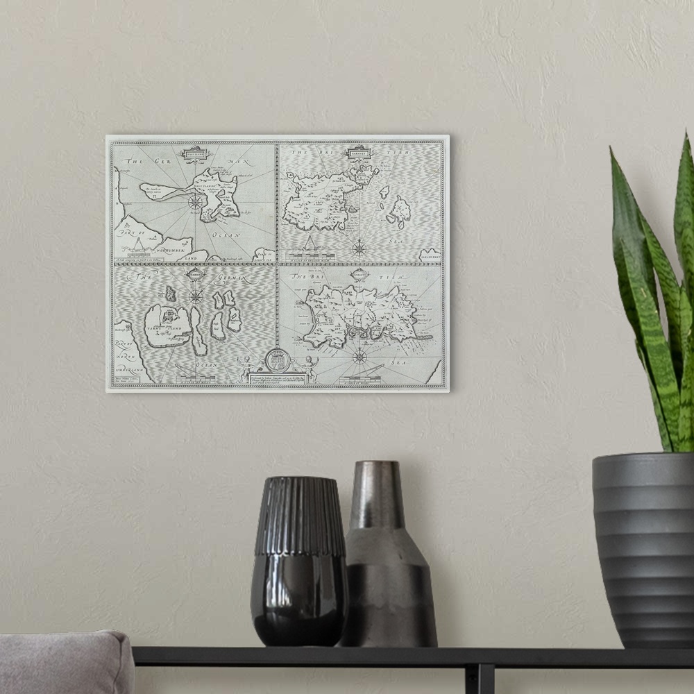 A modern room featuring Vintage map of the British isles