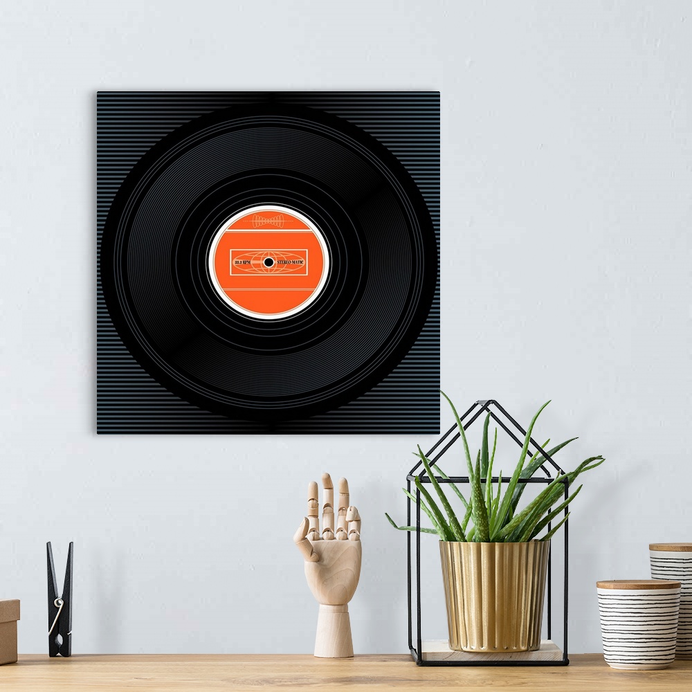 A bohemian room featuring Vinyl record album with orange label