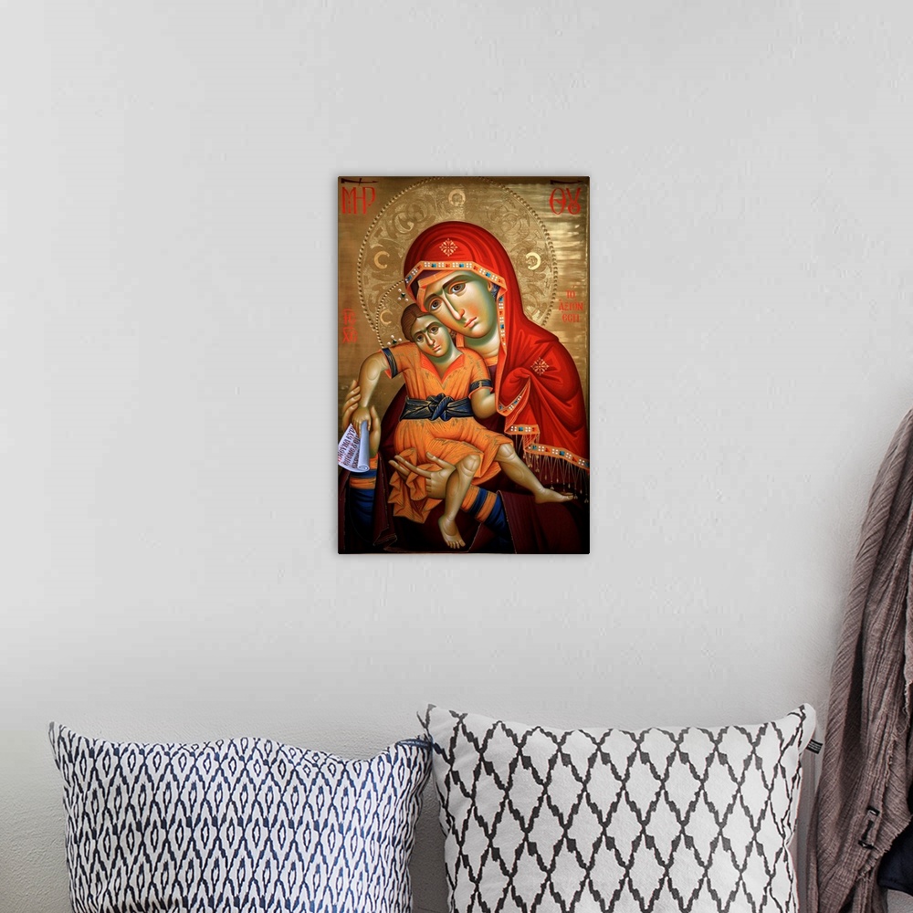 A bohemian room featuring Icon at Aghiou Pavlou monastery on Mount Athos:.Virgin and child