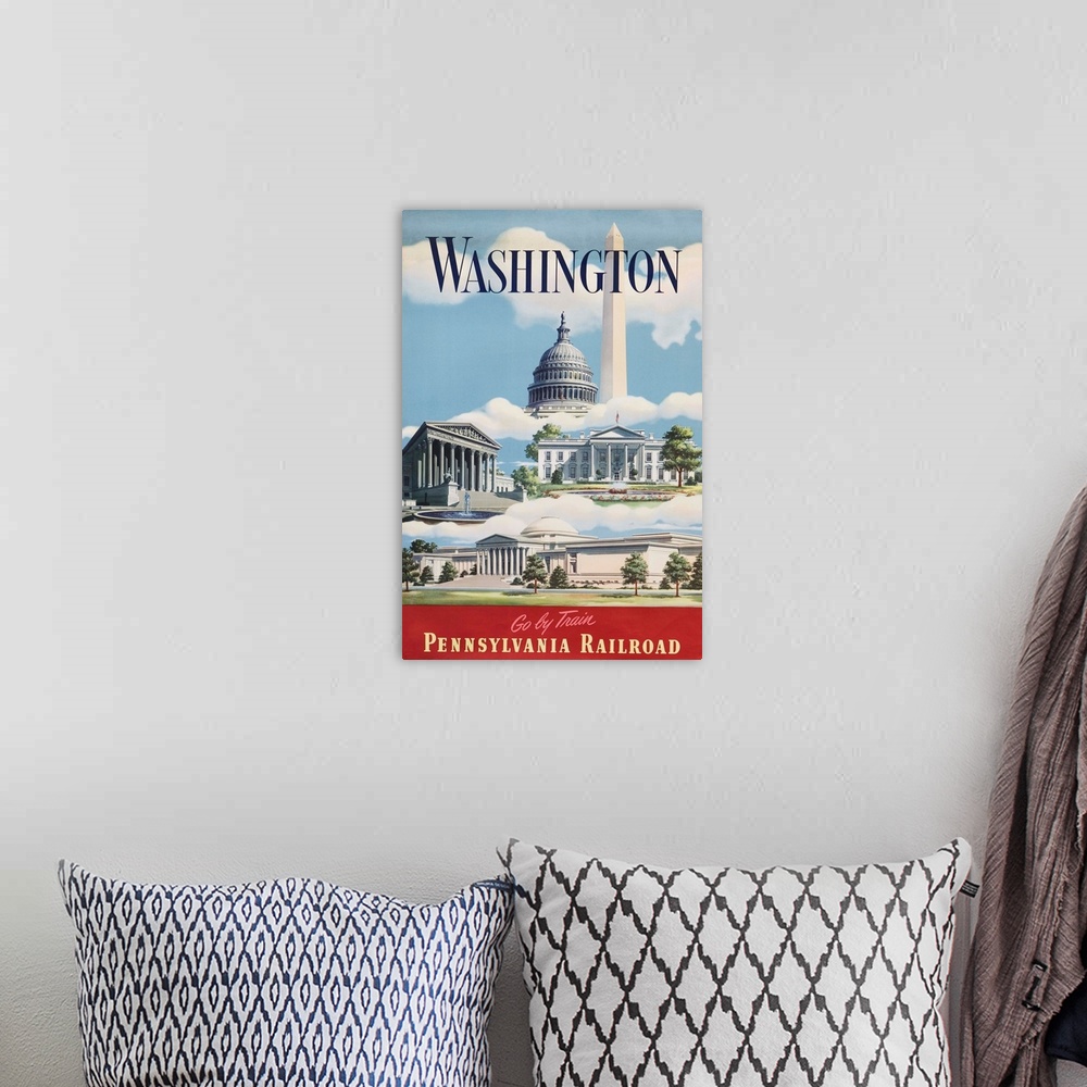 A bohemian room featuring Washington, Go By Train Poster