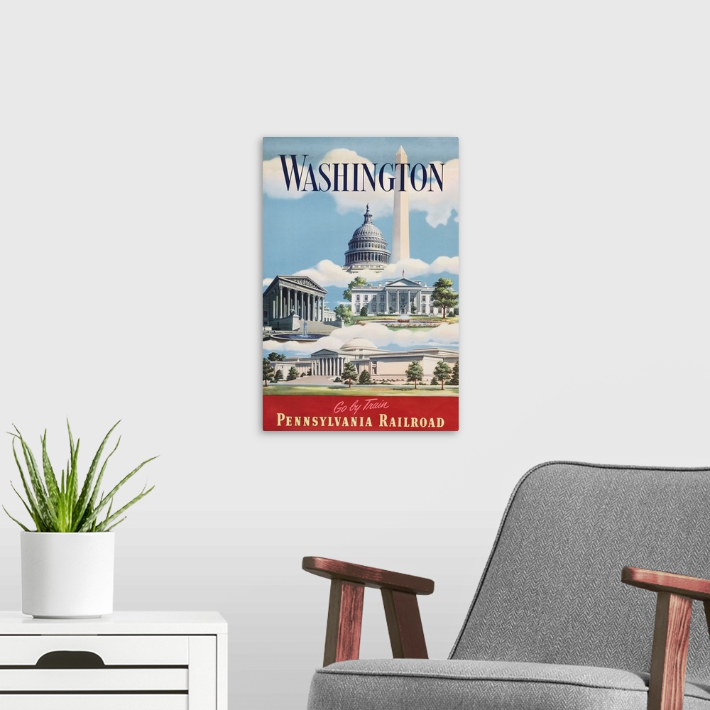 A modern room featuring Washington, Go By Train Poster