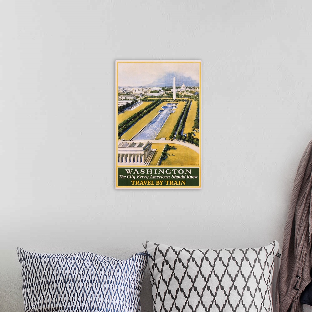 A bohemian room featuring Washington Travel Poster