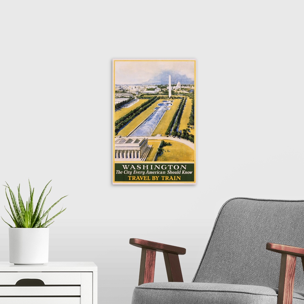 A modern room featuring Washington Travel Poster