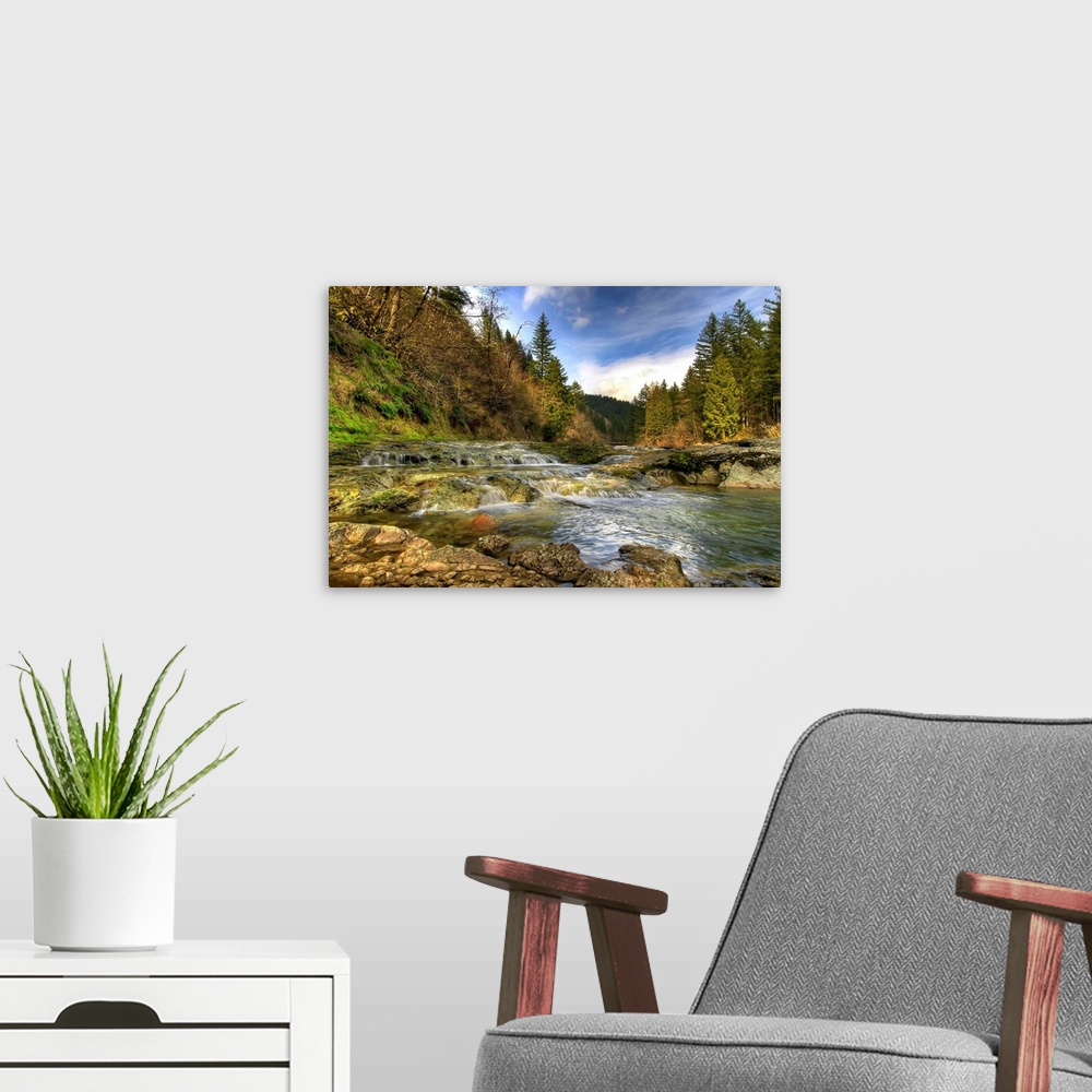 A modern room featuring Washougal River at Dougan Falls Washington scenic landscape