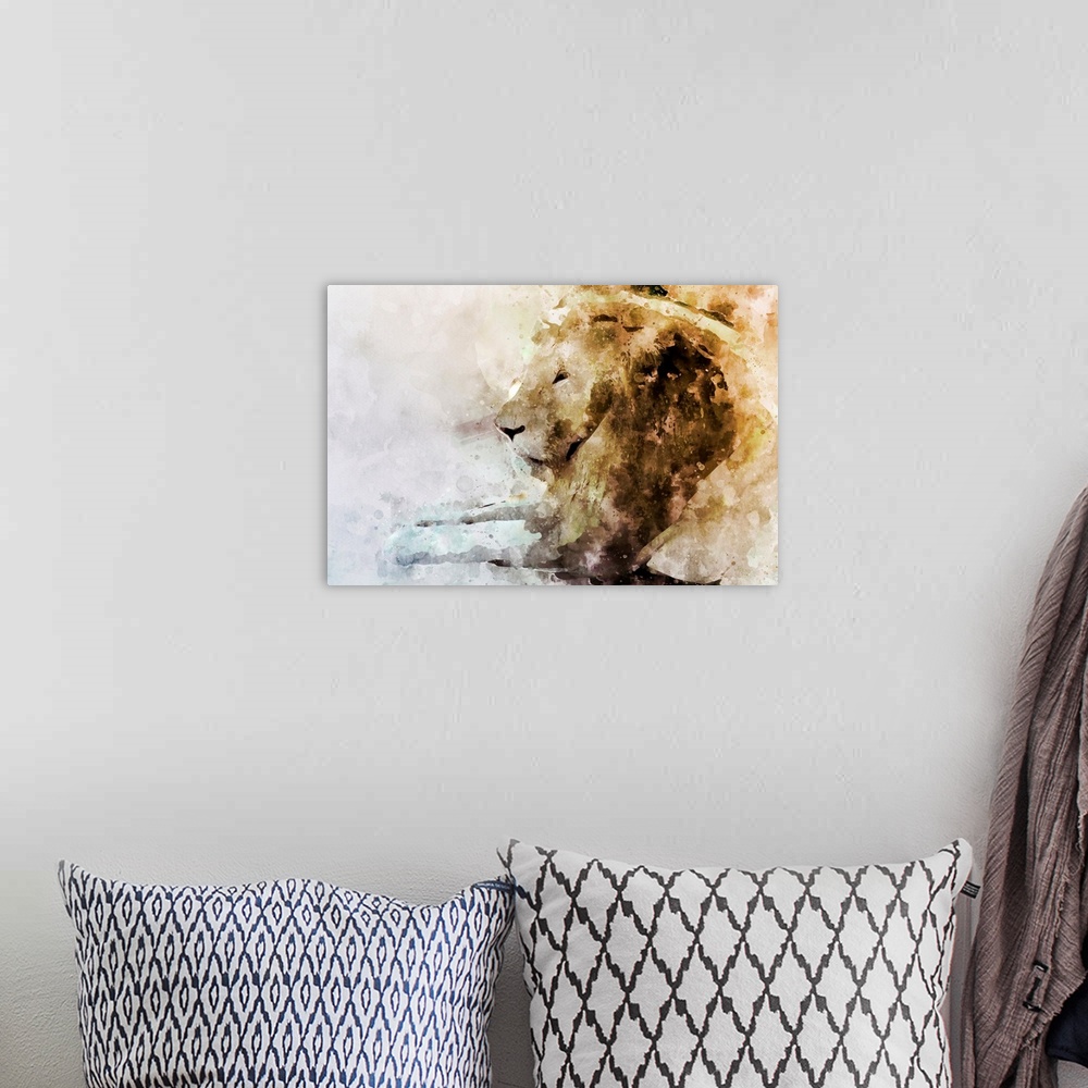 A bohemian room featuring Watercolor Lion