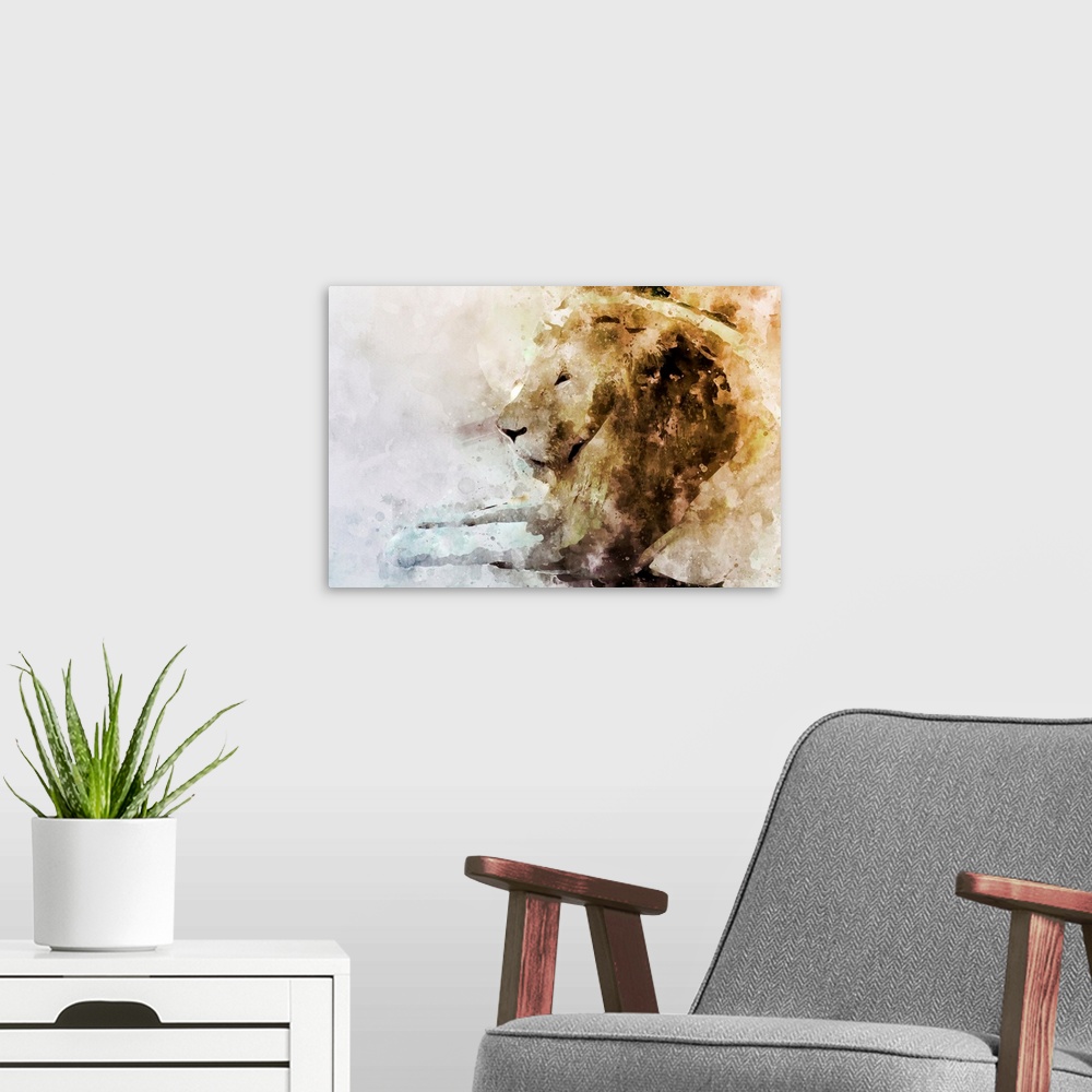 A modern room featuring Watercolor Lion