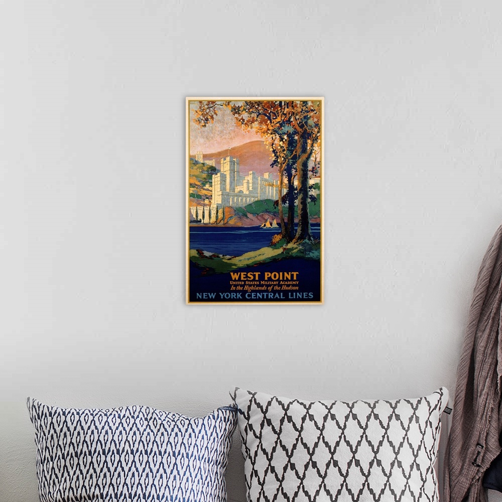 A bohemian room featuring West Point - New York Central Lines Travel Poster By Frank Hazell