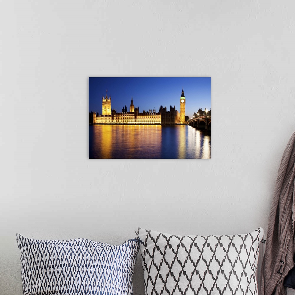 A bohemian room featuring Westminster Bridge and the Houses of Parliament viewed over the river Thames, London, England
