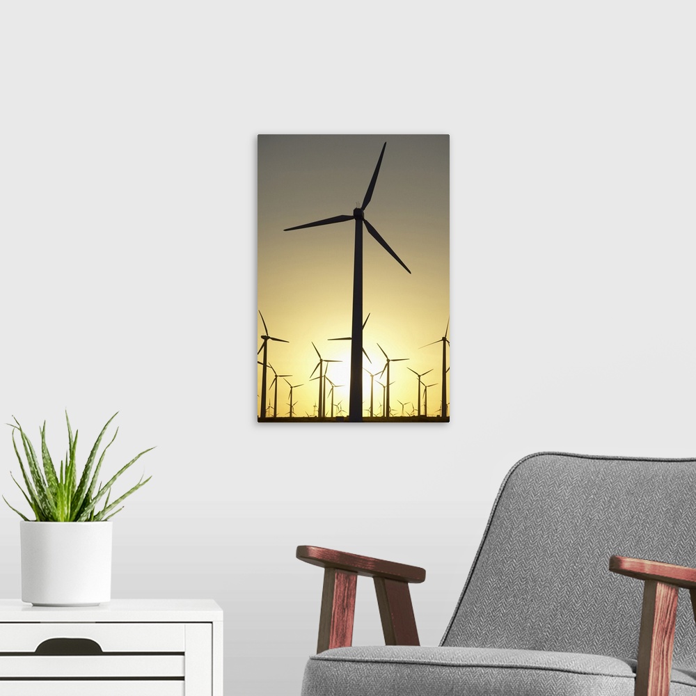 A modern room featuring Wind Farm at Sunset