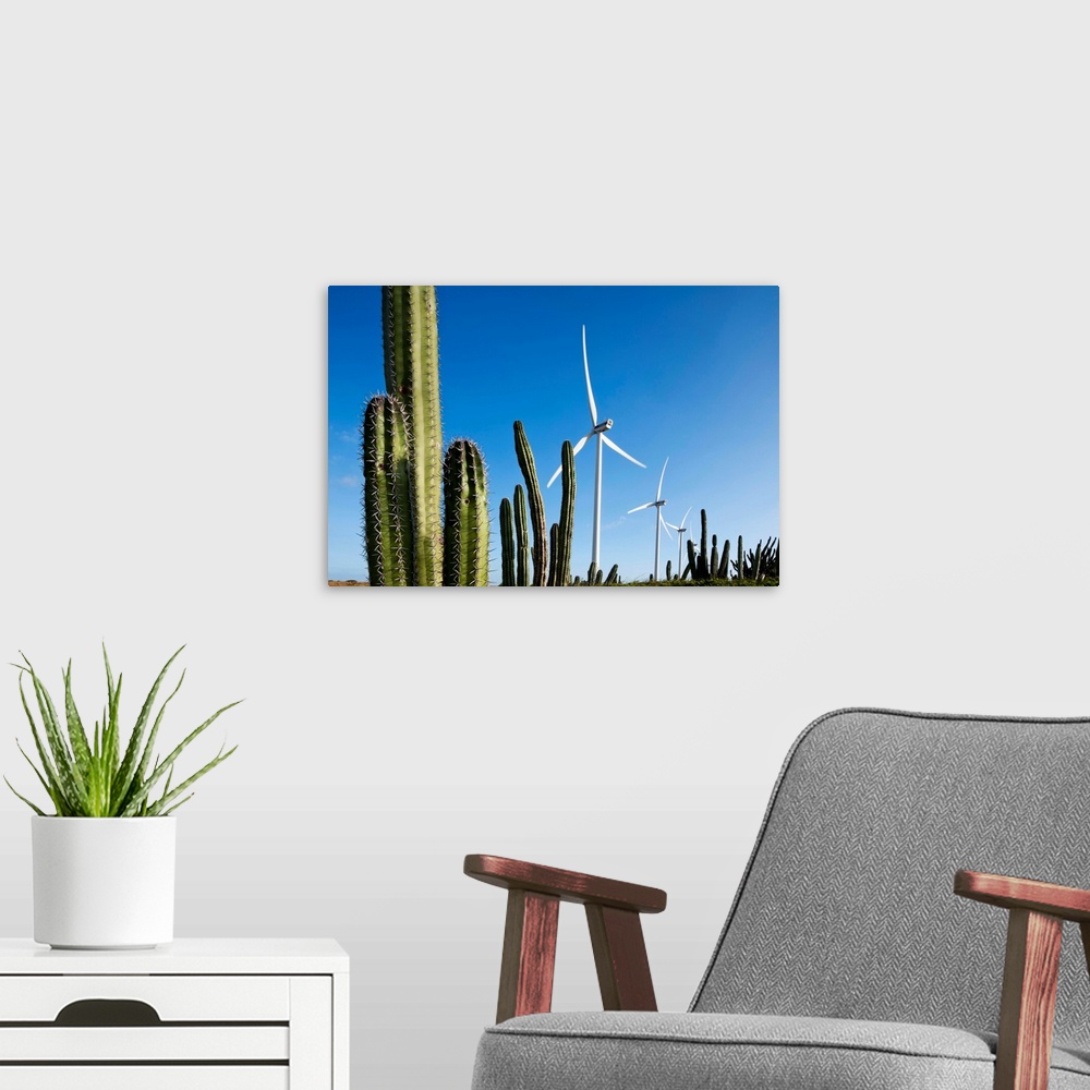 A modern room featuring Aruba, Wind turbines and cactus in Arikok National Wildlife Refuge at Windmolenpark Vader Piet.