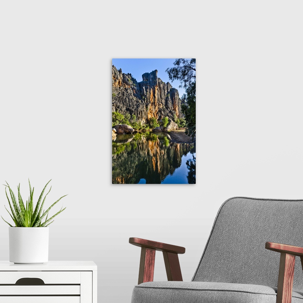 A modern room featuring Australia, Western Australia, Kimberley, Windjana Gorge National Parkthe steep walls of the Devon...