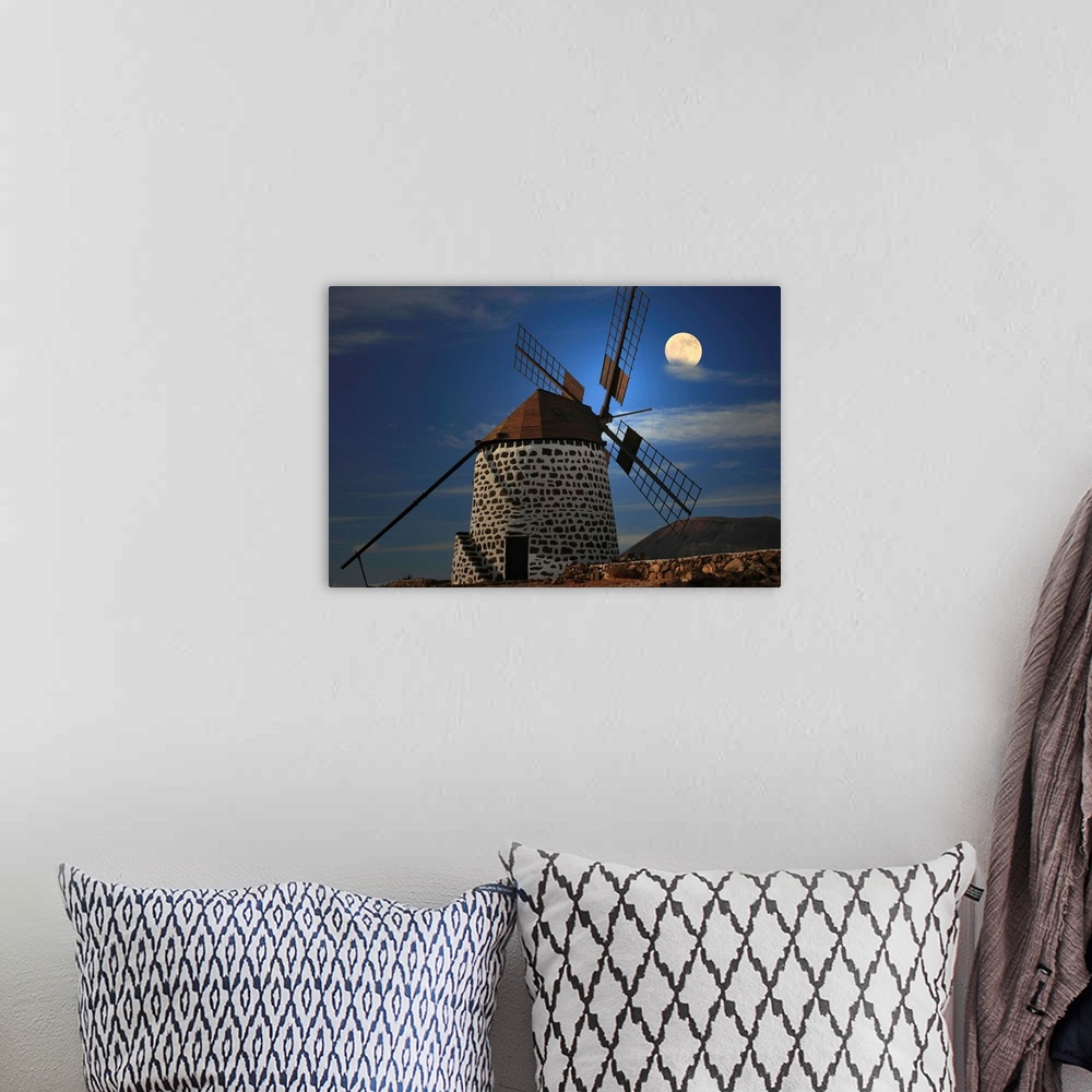 A bohemian room featuring Windmill against sky with full moon, Killkenny, Leinster.