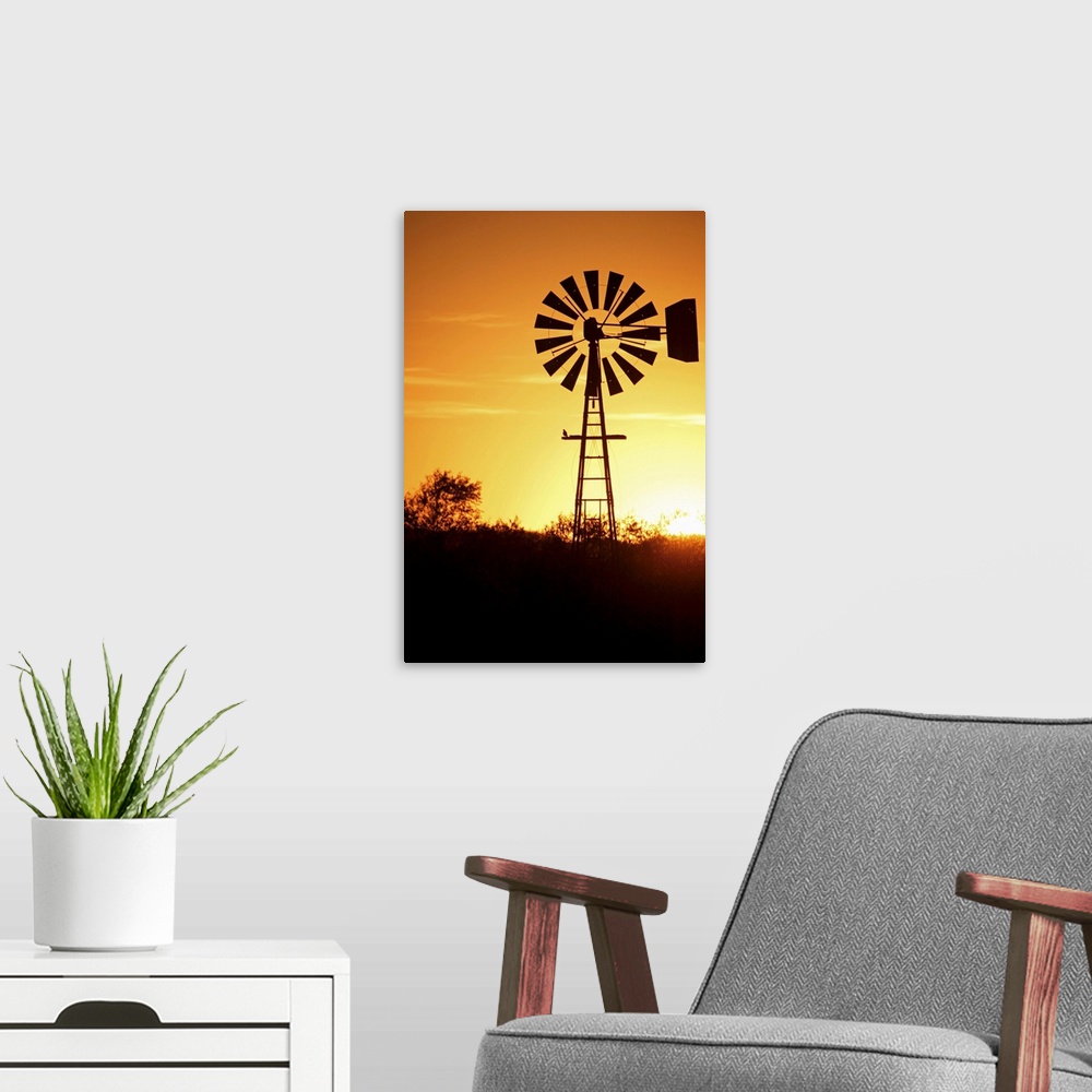 A modern room featuring Windmill in silhouette